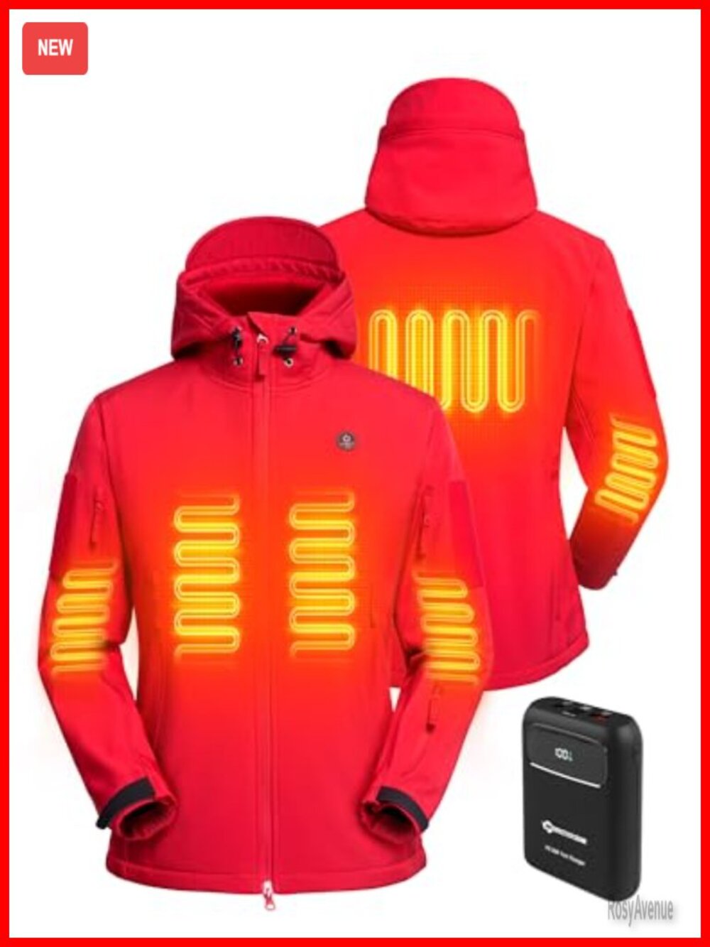 Heated Soft Shell Jacket Water-Resistant Hooded Winter